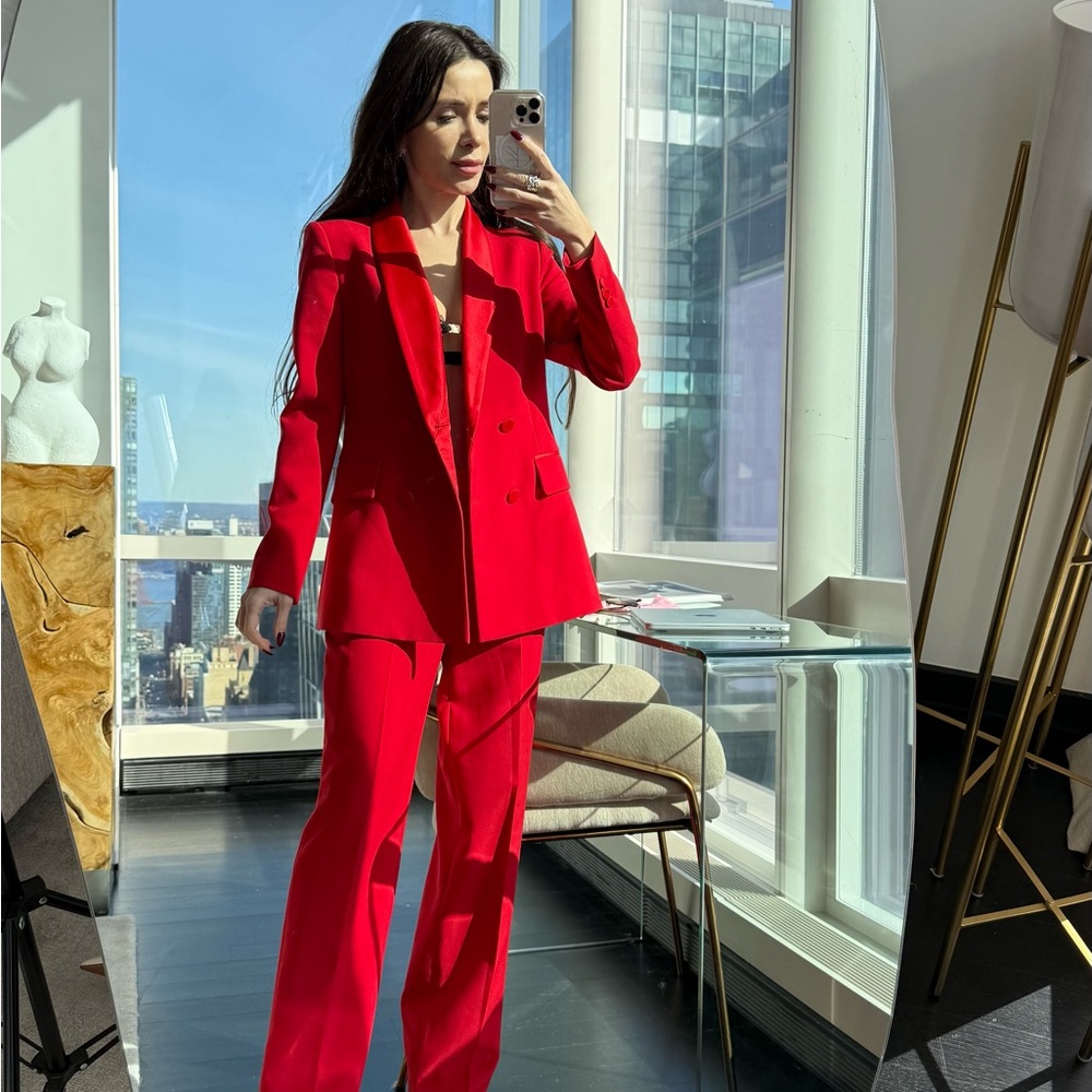 Zara Vibrant Red Double-Breasted Blazer with Matching Trousers